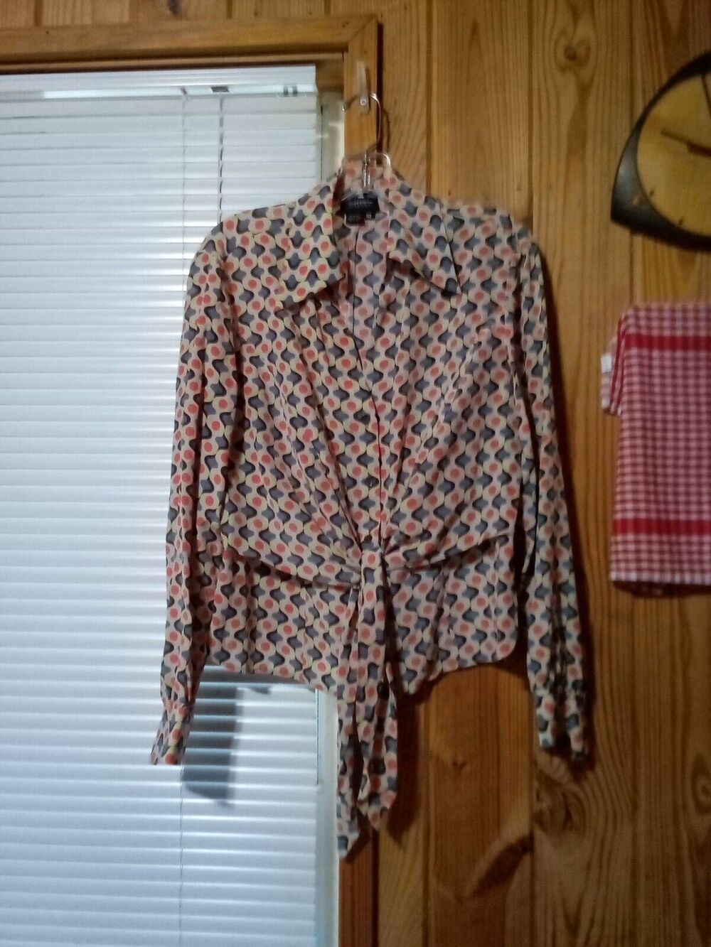 Juliana Collezione Silk Long Sleeve Button Crop Top Tie Front Sz 10